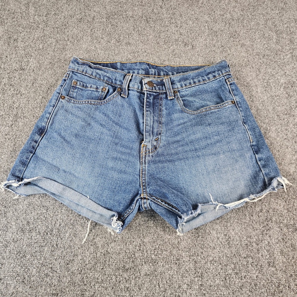 Levi's 505 Cut Off Denim Shorts Women's W31‎ Blue Upcycled From Jeans Raw Hem
